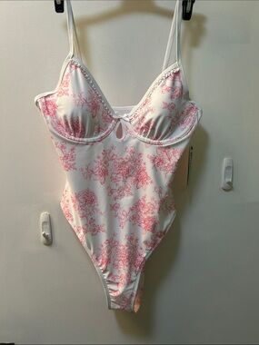 No Boundaries White One-Piece with Pink Floral Pattern